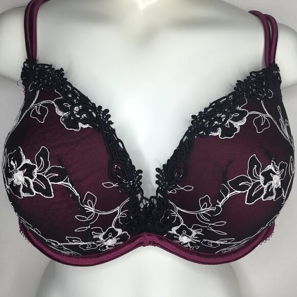 Cacique Other - CaciqueWomen's Maroon/Burgundy Embroidered Lace Lined Padded Bra Size 40DD